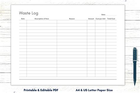 Printable Waste Sheet Template